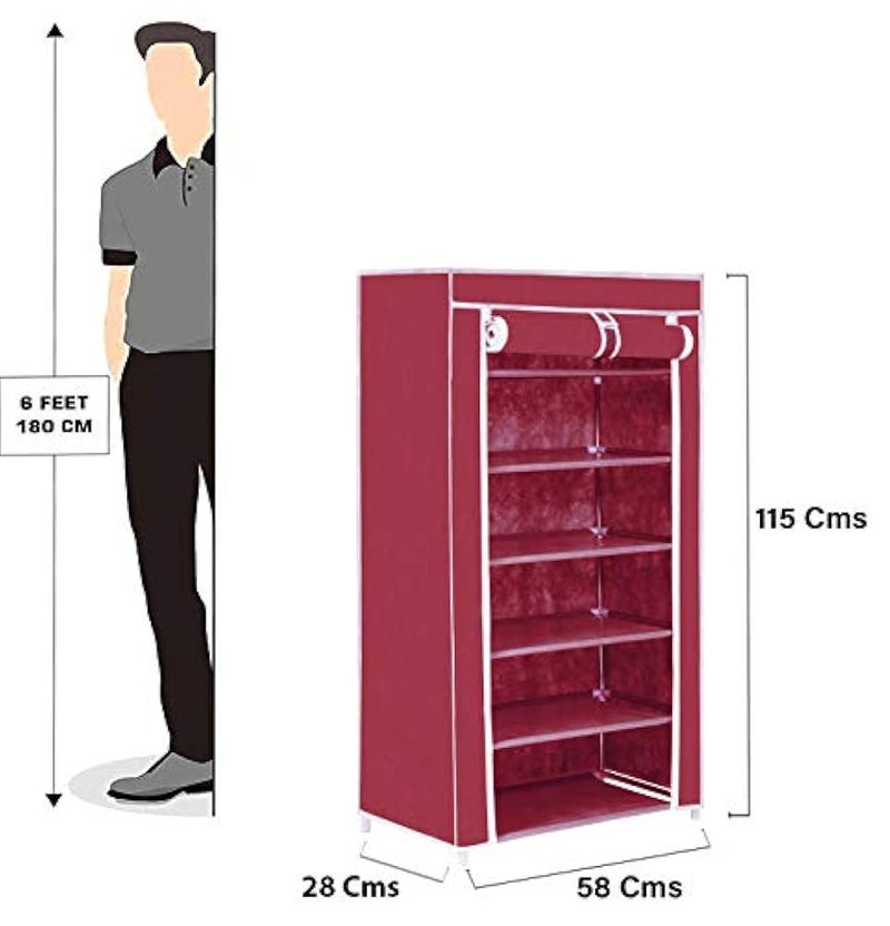 FLIPZON Premium 6-Tiers Shoe Rack/Multipurpose Storage Rack with Dustproof Cover (Iron Pipes, Non Woven Fabric, Plastic Connector) (Maroon) - Image 3