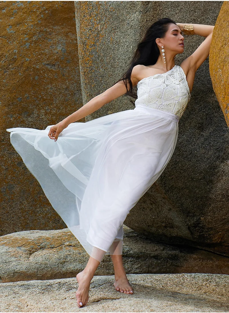 PINACOLADA Women's Powder White Coil Maxi Dress
