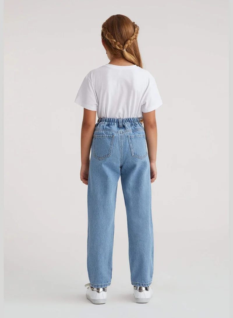 DeFacto Girl Disney Mickey & Minnie Licenced Mom Fit Denim Trousers