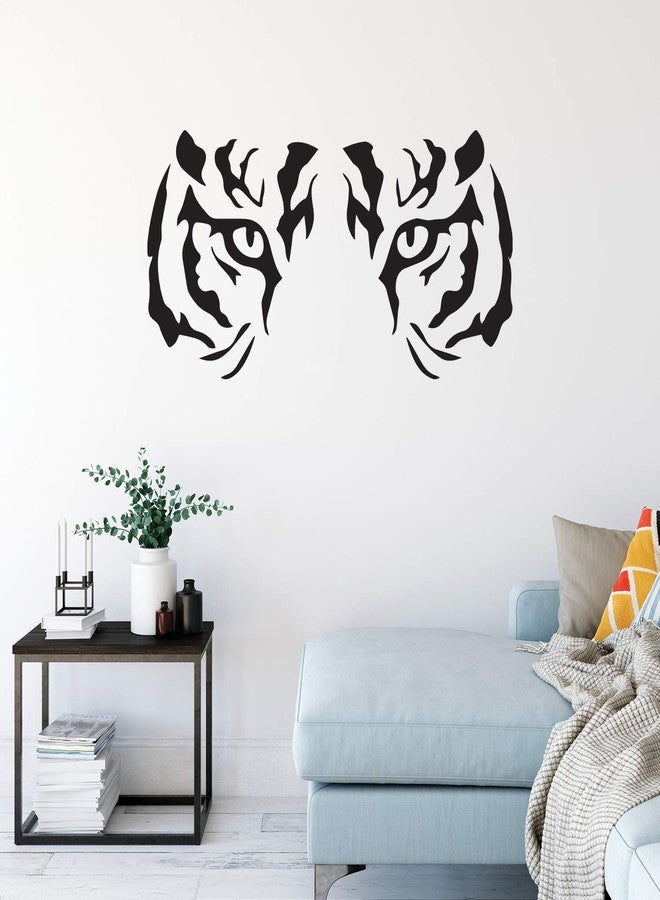 Printique Vinyl Wall Art Decal - Tiger Eyes - 22" x 44" - Trendy Inspirational Minimalist Style Feline Shape Design Sticker for Bedroom Playroom Living Room Office School Coffee Shop Store Decor (Black) - Image 1