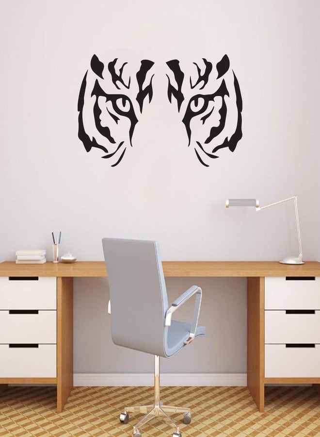 Printique Vinyl Wall Art Decal - Tiger Eyes - 22" x 44" - Trendy Inspirational Minimalist Style Feline Shape Design Sticker for Bedroom Playroom Living Room Office School Coffee Shop Store Decor (Black) - Image 2