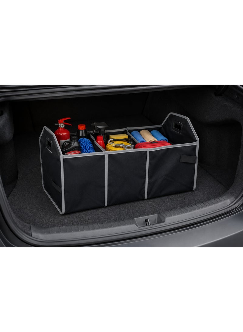 Foldable Car Trunk Organizer with 3 Compartments and Side Pockets - Multi-Purpose Storage Organizer for Car Tools and Groceries - Durable Material - Suitable for All Cars - Black - Image 2