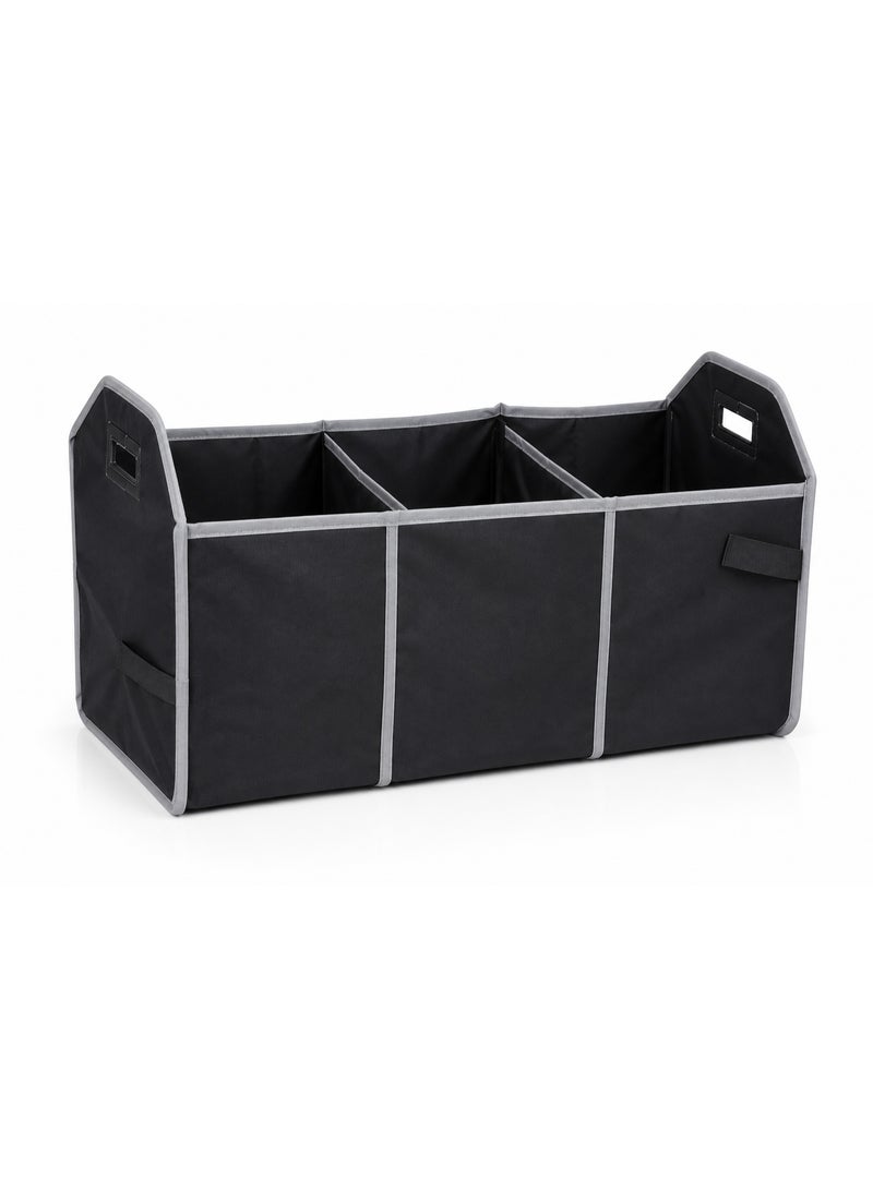 Foldable Car Trunk Organizer with 3 Compartments and Side Pockets - Multi-Purpose Storage Organizer for Car Tools and Groceries - Durable Material - Suitable for All Cars - Black - Image 3