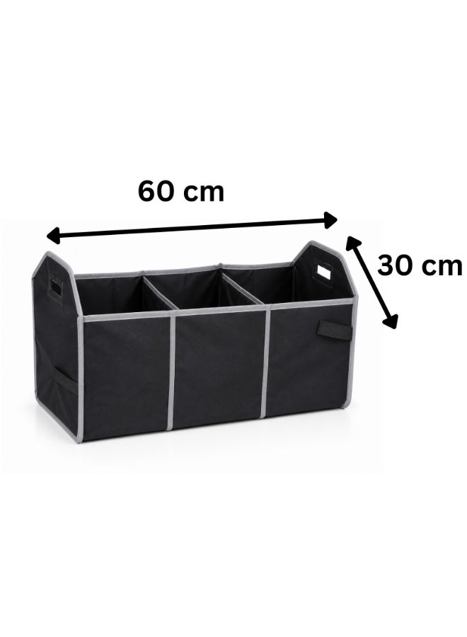 Foldable Car Trunk Organizer with 3 Compartments and Side Pockets - Multi-Purpose Storage Organizer for Car Tools and Groceries - Durable Material - Suitable for All Cars - Black - Image 5