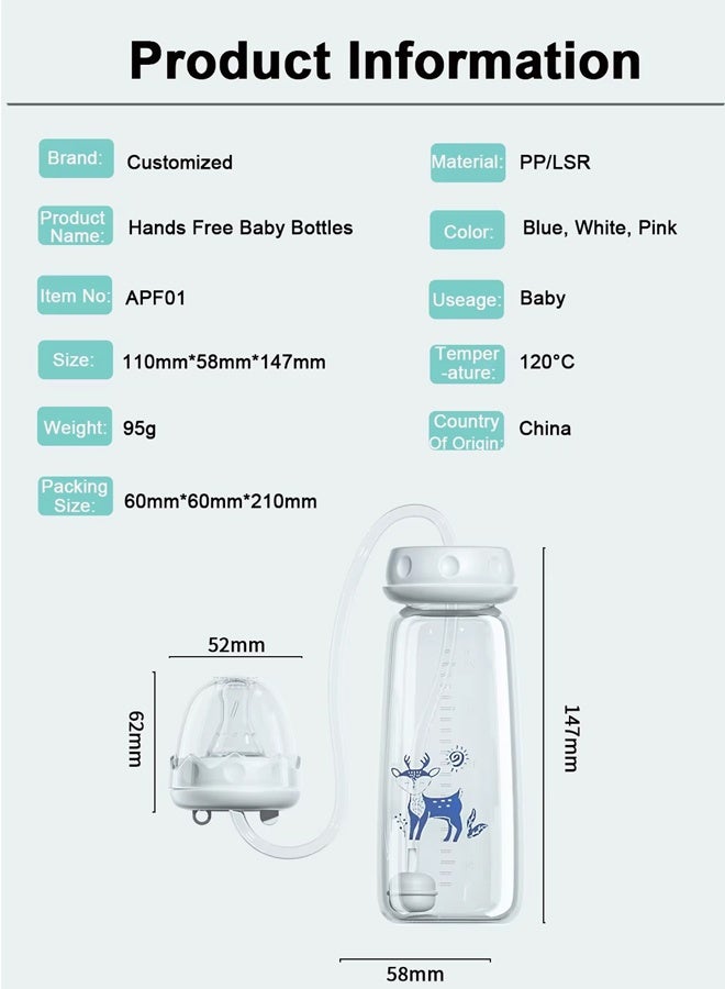 Eoptify Hands-Free Baby Feeding Bottles 240ml  2 Pack  Self-Feeding, Anti Colic BPA Free Newborn & Infant Baby Bottle Set with Cleaning Brush Ideal for Travel & Home Use - Image 3