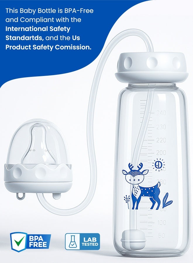 Eoptify Hands-Free Baby Feeding Bottles 240ml  2 Pack  Self-Feeding, Anti Colic BPA Free Newborn & Infant Baby Bottle Set with Cleaning Brush Ideal for Travel & Home Use - Image 2