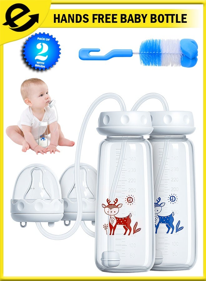 Eoptify Hands-Free Baby Feeding Bottles 240ml  2 Pack  Self-Feeding, Anti Colic BPA Free Newborn & Infant Baby Bottle Set with Cleaning Brush Ideal for Travel & Home Use - Image 1