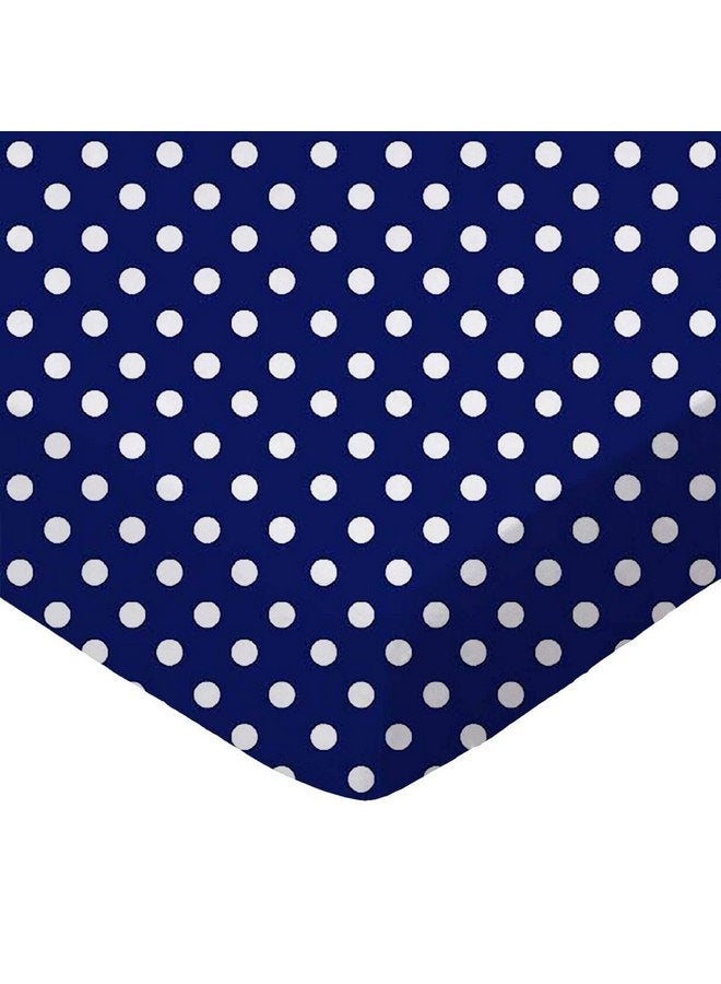 SHEETWORLD.COM SheetWorld Fitted 100% Cotton Percale Pack N Play Sheet Fits Graco 27 x 39, Primary Polka Dots Navy Woven, Made in USA - Image 1