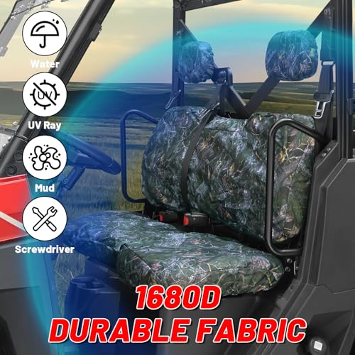 StarknightMT Full Back Seat Covers with Headrest Covers Compatible with Polaris Ranger 1000 XP 1000 20182027 HeavyDuty UTV Bench Seat Protectors Camouflage - Image 3