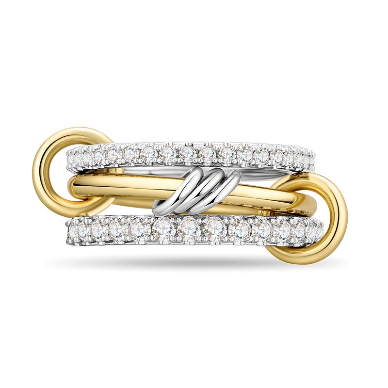 AllenCOCO 14K Gold & White Gold Plated Stackable Rings, Interlocking 3-Band Ring Set with Cubic Zirconia for Women Statement Size 7 - Image 1