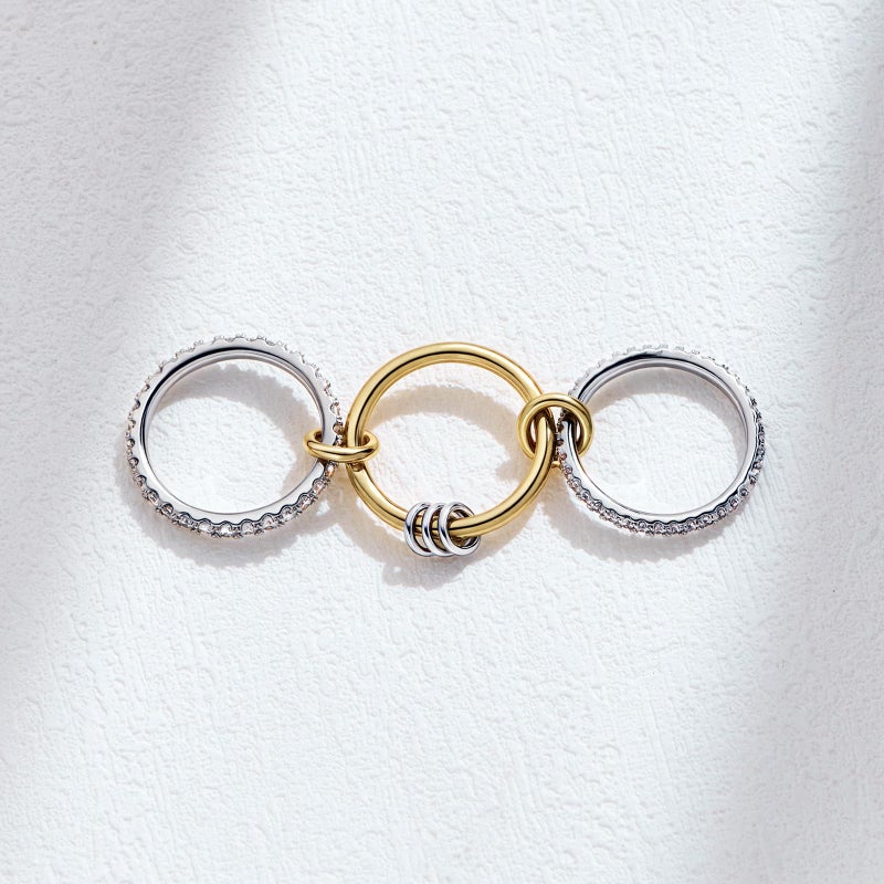 AllenCOCO 14K Gold & White Gold Plated Stackable Rings, Interlocking 3-Band Ring Set with Cubic Zirconia for Women Statement Size 7 - Image 3