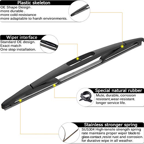 AUTOBOO Rear Window Wiper Arm Blade Set Replacement For Cadillac Escalade,GMC Yukon,Chevy Tahoe Suburban,2007-2013 - Back Windshield Wiper Accessories OEM 15277756 Blade:12" - Image 4