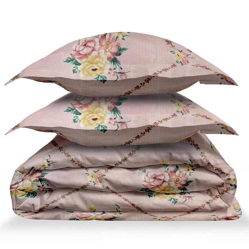 LABHAM Crystal 140Gsm Glace Cotton Floral Abstract Print Super Soft Double Bed King Size Bedsheet 90 x 100 with 2 Pillow Covers Pink Yellow RedCRDB04 - Image 4