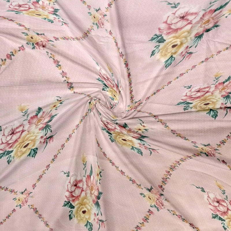LABHAM Crystal 140Gsm Glace Cotton Floral Abstract Print Super Soft Double Bed King Size Bedsheet 90 x 100 with 2 Pillow Covers Pink Yellow RedCRDB04 - Image 5