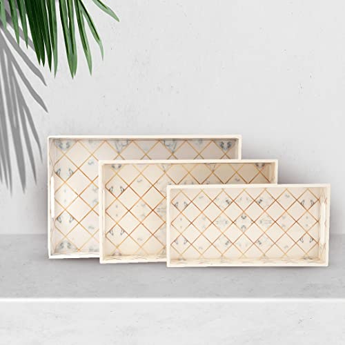 Tranquil Square Modern Style Durable Design Wooden Serving Tray Set of 3 - Image 1