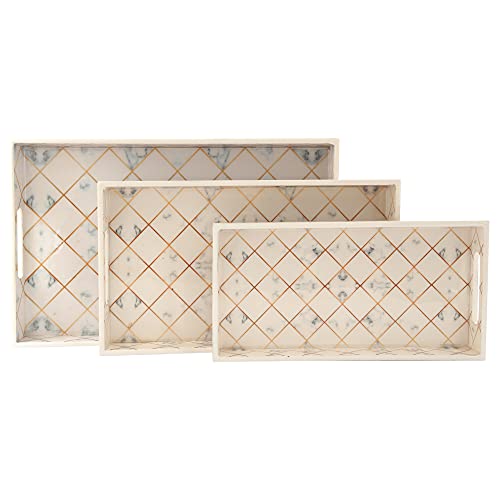 Tranquil Square Modern Style Durable Design Wooden Serving Tray Set of 3 - Image 2