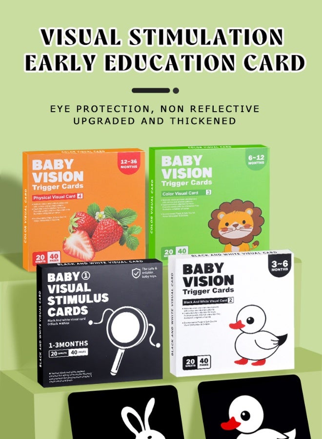 4 Sets High Contrast Flash Cards Baby Visual Stimulation Cards, 80 Pcs 160 Page Black White Colorful Baby Flashcards Newborn Toys for Infants Visual Stimulation Brain Sensory Development & Parent-Child Interaction - Image 2