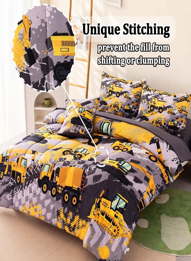 ASKOTU 6 Pcs Twin Bedding Set for Boys, Kids Construction Truck Comforter Sets with Sheets, Excavator Truck Twin Boys Bedding Sets - Image 5