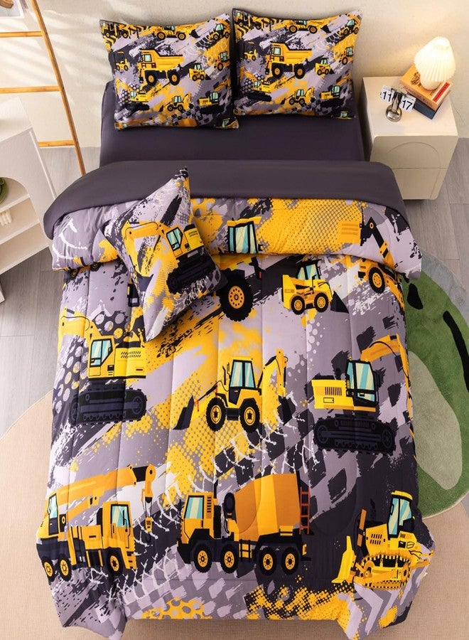ASKOTU 6 Pcs Twin Bedding Set for Boys, Kids Construction Truck Comforter Sets with Sheets, Excavator Truck Twin Boys Bedding Sets - Image 1