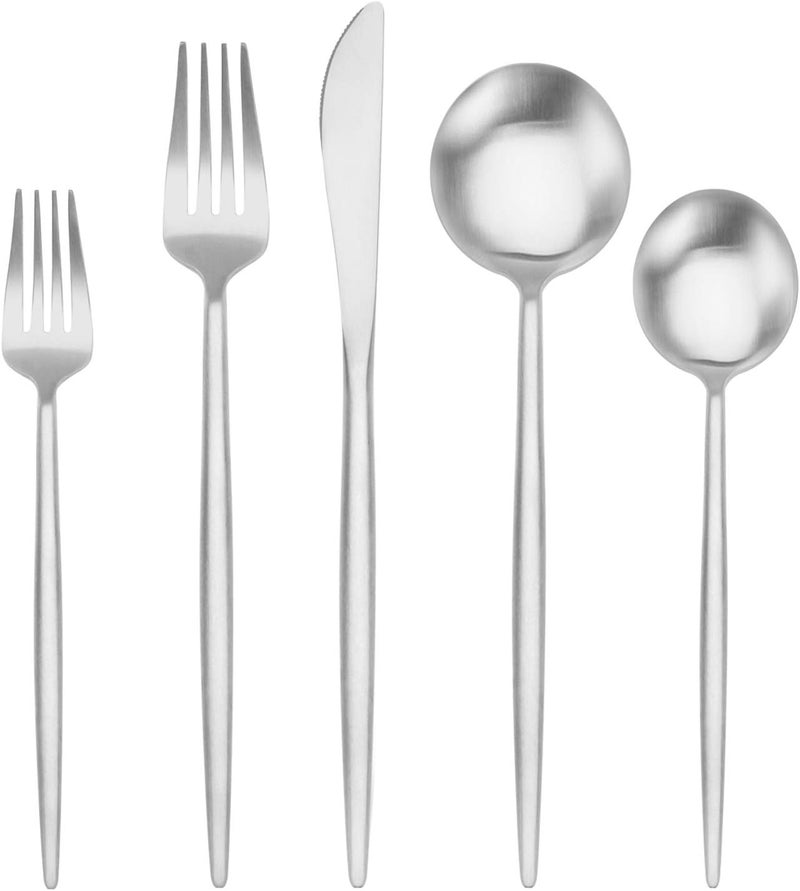 BEGEEL Matte Silverware Set,Satin Finish 20 Piece Stainless Steel Flatware Set Service for 4, Tableware Cutlery Set,Premium Kitchen Silverware Sets for Home Restaurant and Party,Dishwasher Safe - Image 1