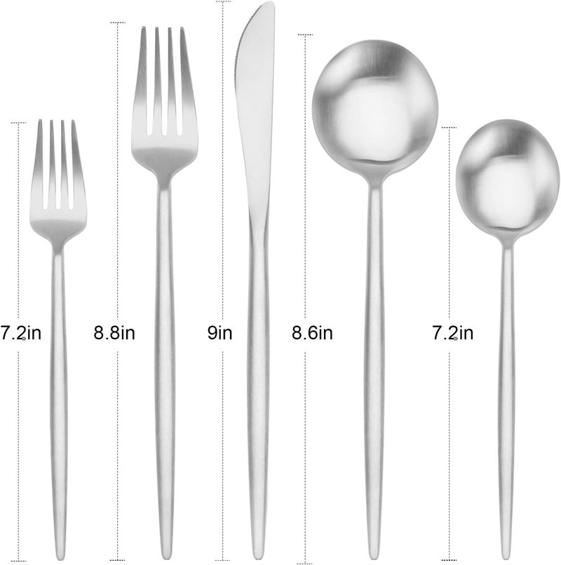 BEGEEL Matte Silverware Set,Satin Finish 20 Piece Stainless Steel Flatware Set Service for 4, Tableware Cutlery Set,Premium Kitchen Silverware Sets for Home Restaurant and Party,Dishwasher Safe - Image 2