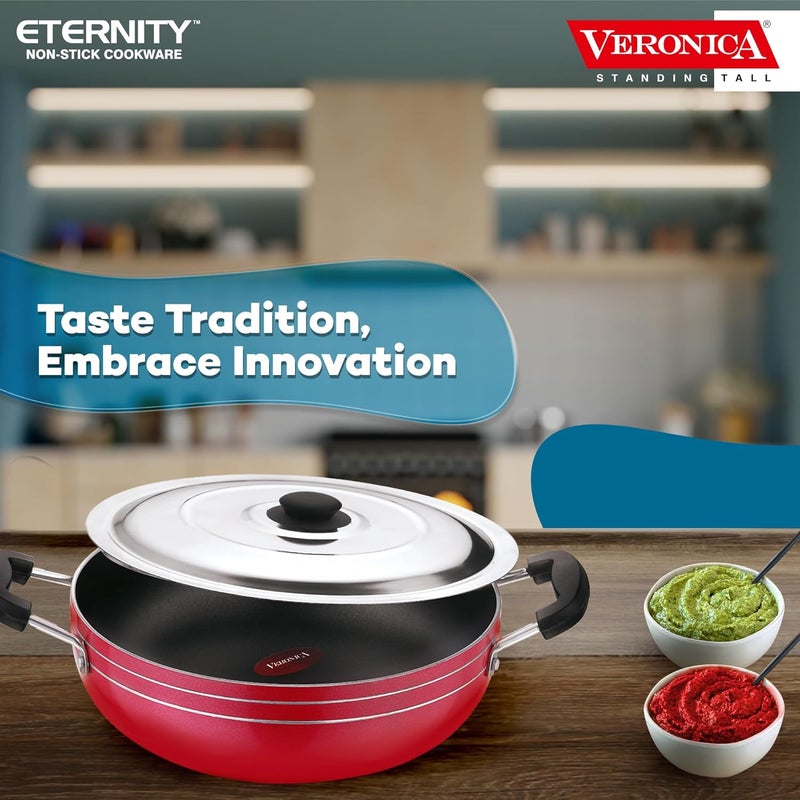 Veronica Veronica Non Stick Deep KadhaiKadai with Stainless Steel for Ktichen Gas Stove Compatible 3 Layer PFOA Free Non Stick Coating 24CM  - Image 4