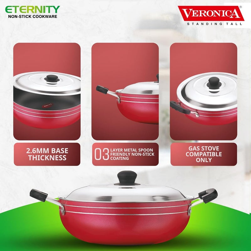 Veronica Veronica Non Stick Deep KadhaiKadai with Stainless Steel for Ktichen Gas Stove Compatible 3 Layer PFOA Free Non Stick Coating 24CM  - Image 3