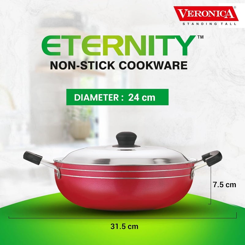 Veronica Veronica Non Stick Deep KadhaiKadai with Stainless Steel for Ktichen Gas Stove Compatible 3 Layer PFOA Free Non Stick Coating 24CM  - Image 5