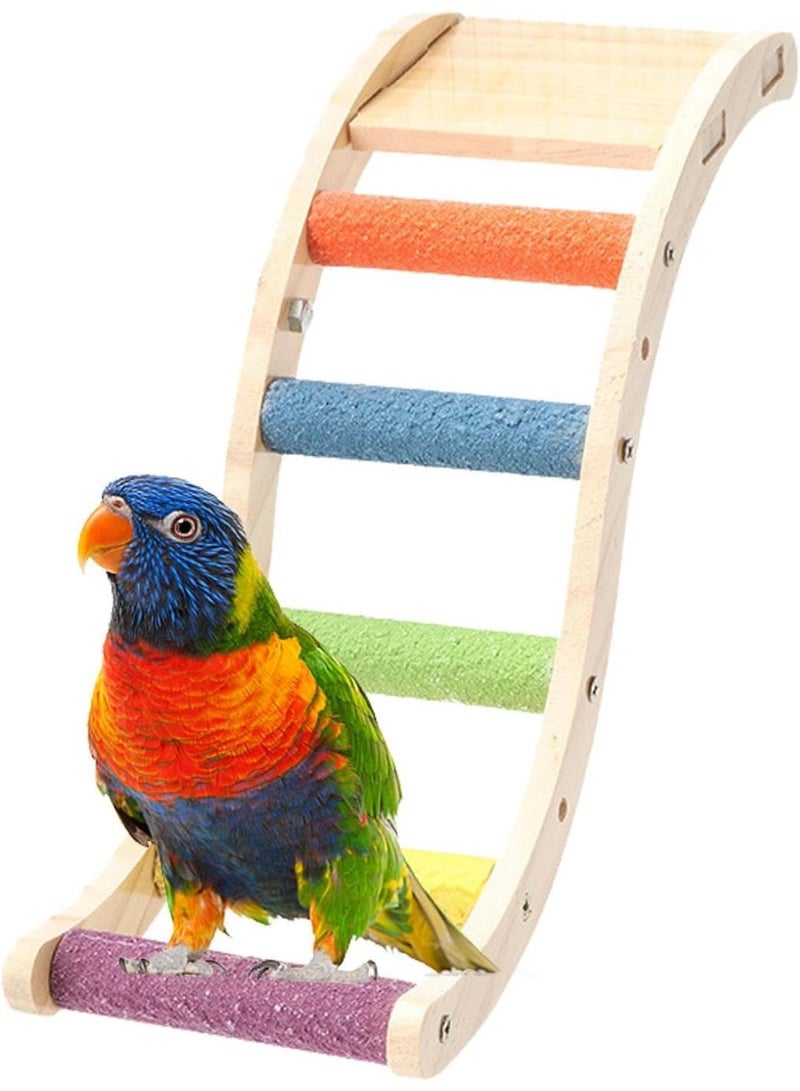 SAAS جسر سلم الطيور، سلم تسلق خشبي لطيور الببغاء والهامستر، جسر تسلق للحيوانات لطحن مناقيرها وقص مخالبها، منصة للطيور، سلم تسلق للسناجب وطيور السكر (قوس قزح) - Image 1