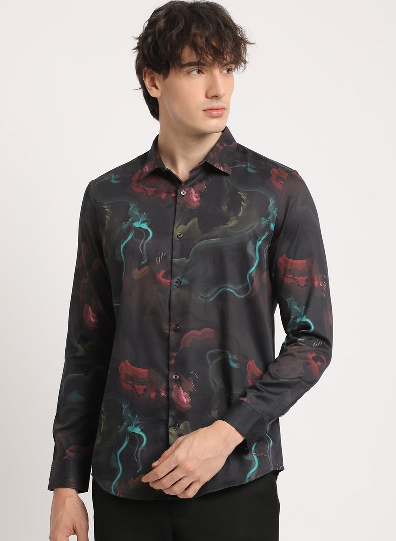 THE BEAR HOUSE Cotton Shirt for Men | Dark Printed ,Long Sleeve, Casual & Formal Wear | Soft, Breathable Fabric for Office, Everyday, & All-Season Use in Classic & Trendy - Image 1