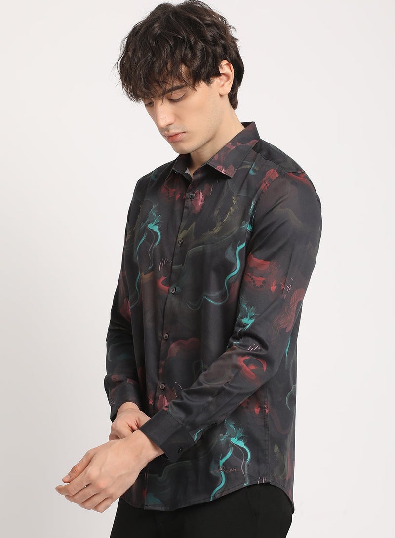 THE BEAR HOUSE Cotton Shirt for Men | Dark Printed ,Long Sleeve, Casual & Formal Wear | Soft, Breathable Fabric for Office, Everyday, & All-Season Use in Classic & Trendy - Image 2