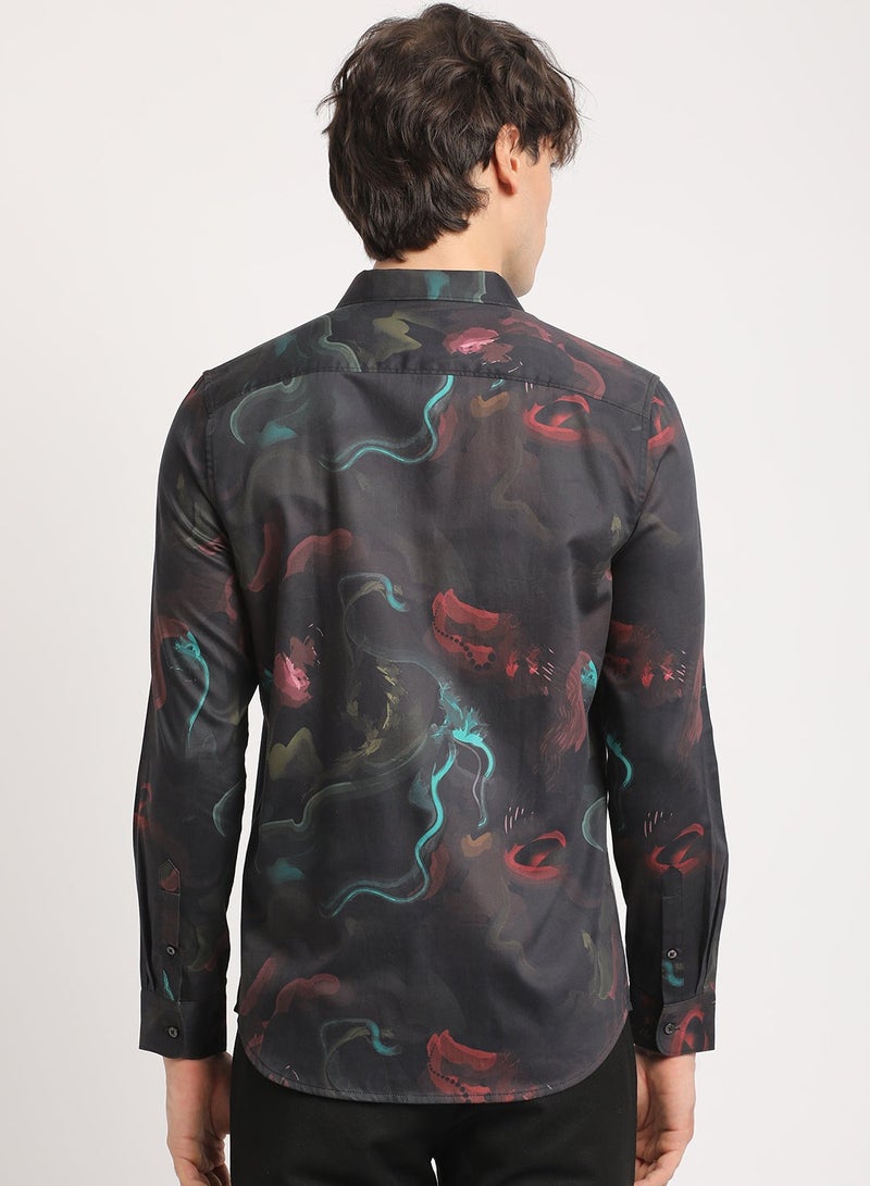 THE BEAR HOUSE Cotton Shirt for Men | Dark Printed ,Long Sleeve, Casual & Formal Wear | Soft, Breathable Fabric for Office, Everyday, & All-Season Use in Classic & Trendy - Image 4