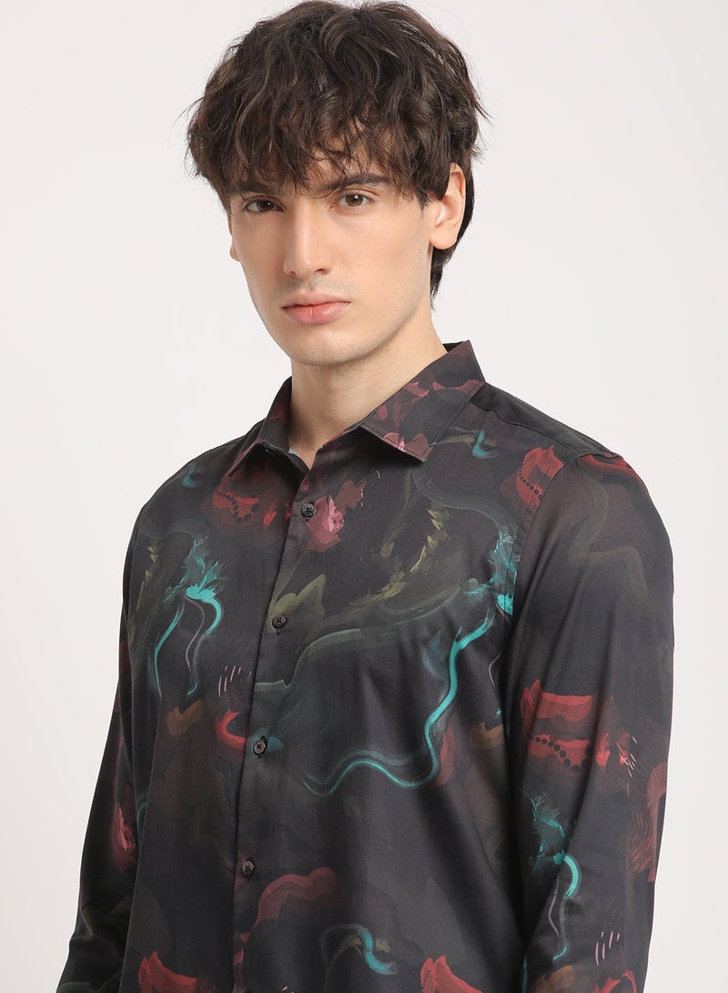 THE BEAR HOUSE Cotton Shirt for Men | Dark Printed ,Long Sleeve, Casual & Formal Wear | Soft, Breathable Fabric for Office, Everyday, & All-Season Use in Classic & Trendy - Image 5