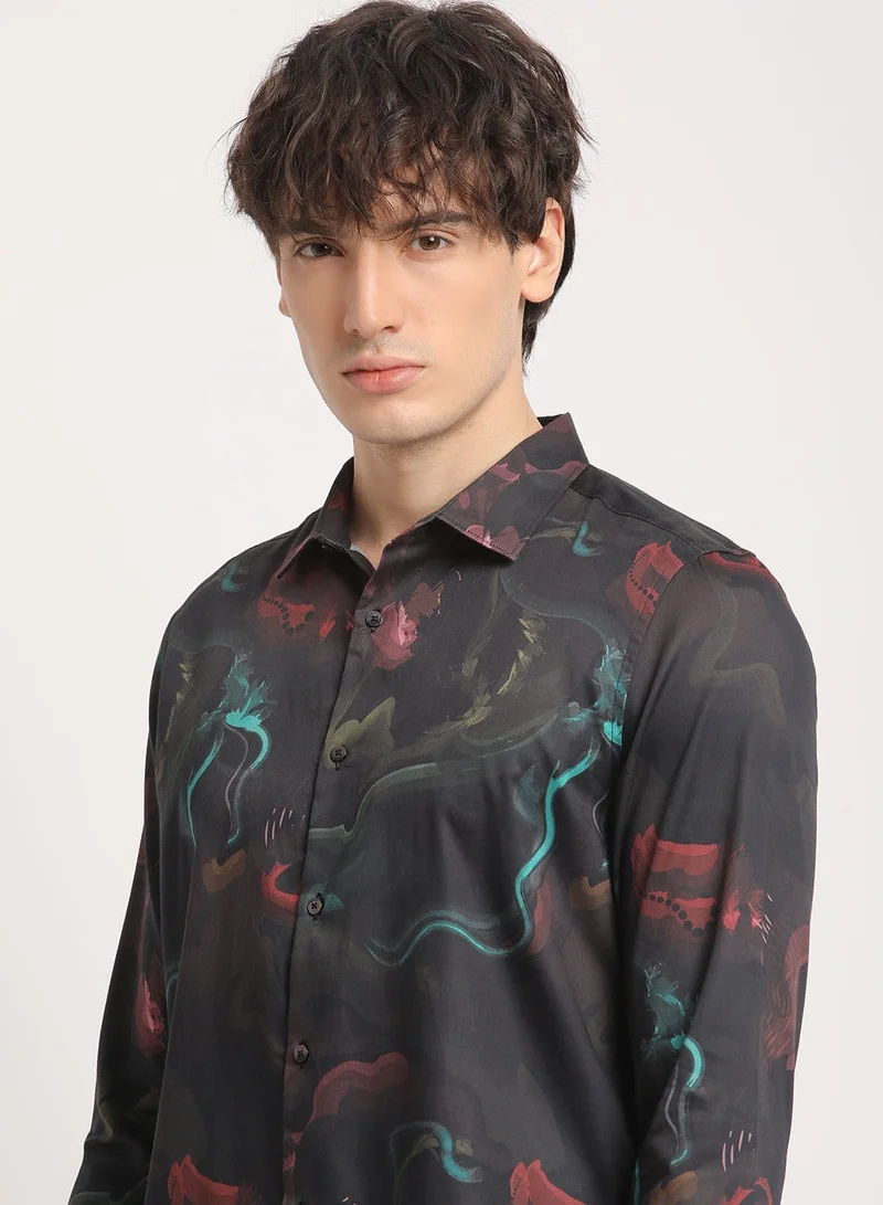 The Bear House  Cotton Shirt for Men | Dark Printed ,Long Sleeve, Casual & Formal Wear | Soft, Breathable Fabric for Office, Everyday, & All-Season Use in Classic & Trendy for Men | Best Price UAE