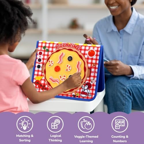 CHEFAN Pizza Counting Felt Board for Toddlers Number Learning Toys Make Pizza Time for Vegetables Preschool Math Games Manipulatives for Preschool - Image 5