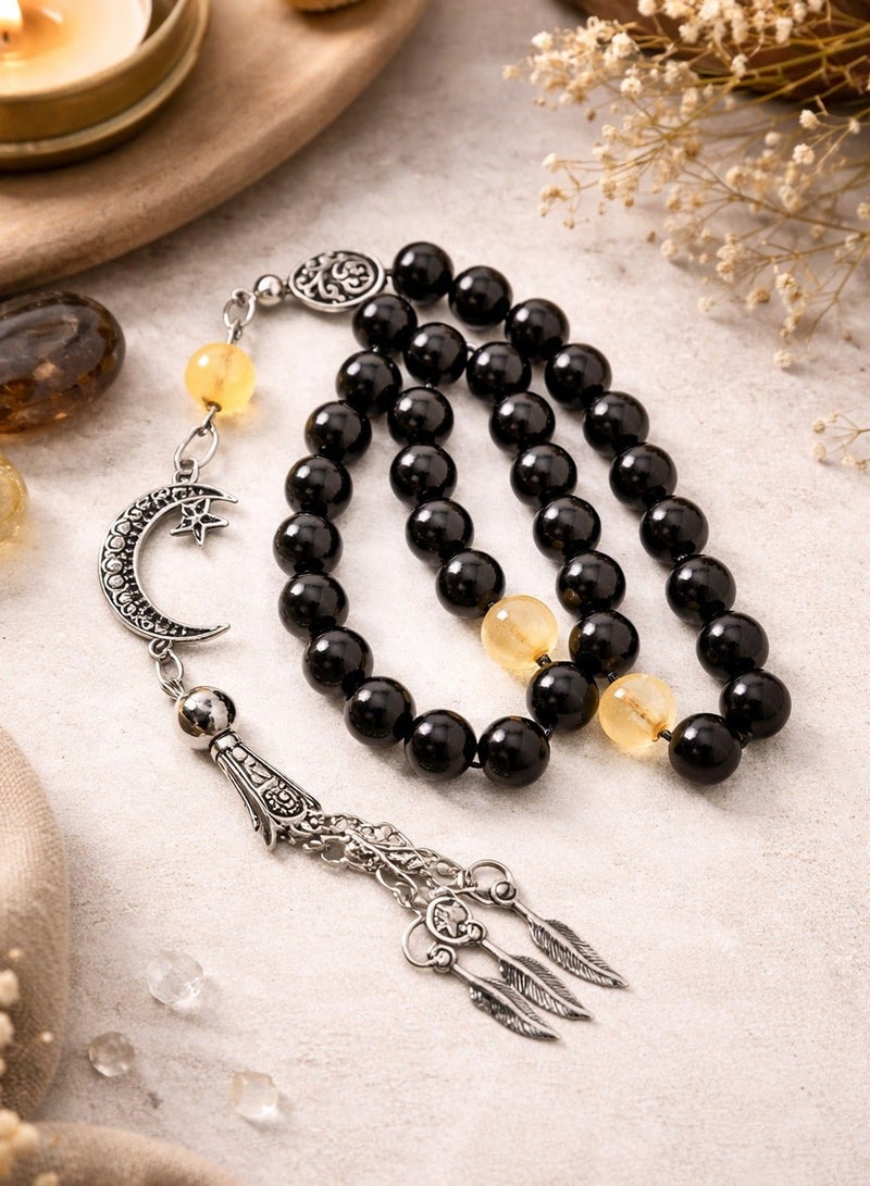 Handmade Rosary – A Unique Combination of Agate Stones with Natural Yellow Citrine Stone for Daily Meditation, Prayer, Positivity & Peace – Perfect Gift for Any Occasion - Image 1