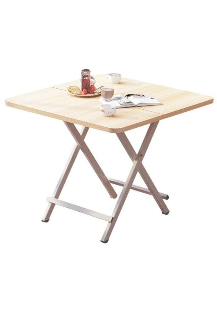 Generic Foldable Table, Portable Camping Table Wooden Square Desk Simple Design, Multifunctional Folding Table Lunch Table, Space Saving Stable and Durable, for Camping Dining Garden Picnic Coffee (Beige 80*80cm)  - Image 1