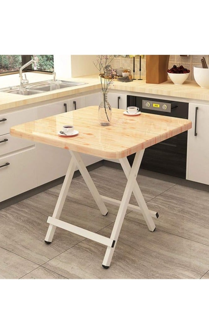 Generic Foldable Table, Portable Camping Table Wooden Square Desk Simple Design, Multifunctional Folding Table Lunch Table, Space Saving Stable and Durable, for Camping Dining Garden Picnic Coffee (Beige 80*80cm)  - Image 4