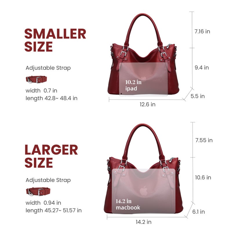 HESHE Genuine Leather Purses and Handbags for Women Tote Shoulder Bag Satchel Purse Top Handle Bags Hobo Crossbody Purse (Medium,Wine) - Image 4
