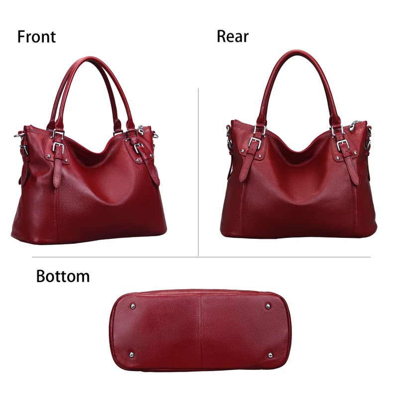 HESHE Genuine Leather Purses and Handbags for Women Tote Shoulder Bag Satchel Purse Top Handle Bags Hobo Crossbody Purse (Medium,Wine) - Image 3