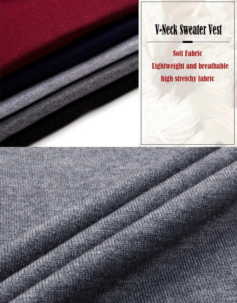 ZUEVI Men's Sweater Vests V-Neck Sleeveless Knitted Pullover Sweaters Relax Fit Classic Striped Vest Knitwear(Navy Blue-S) - Image 5