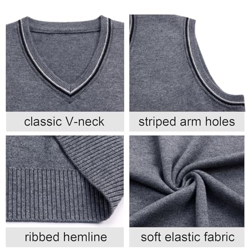 ZUEVI Men's Sweater Vests V-Neck Sleeveless Knitted Pullover Sweaters Relax Fit Classic Striped Vest Knitwear(Navy Blue-S) - Image 4