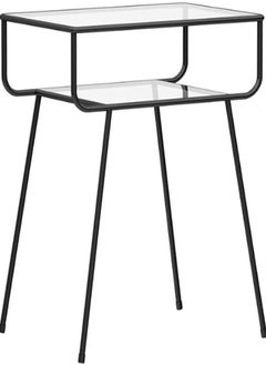 alimforyou Bedside Table 35x50x65cm Tempered Glass Side Table Modern Side Table with Storage Shelf and End Table with Black Metal Frame for Living Room and Bedroom  - Image 3