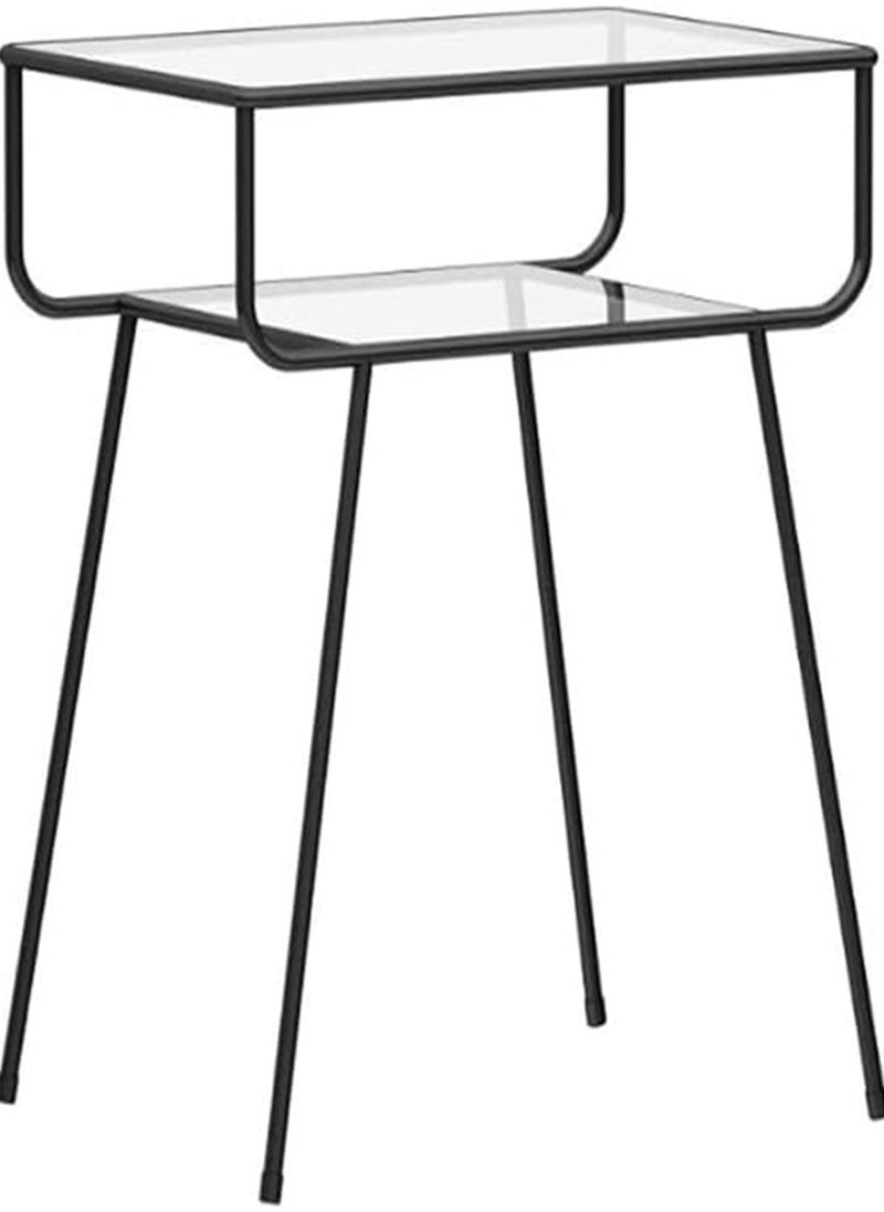 alimforyou - Bedside Table 35x50x65cm Tempered Glass Side Table Modern Side Table with Storage Shelf and End Table with Black Metal Frame for Living Room and Bedroom - Image 1