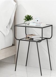 alimforyou Bedside Table 35x50x65cm Tempered Glass Side Table Modern Side Table with Storage Shelf and End Table with Black Metal Frame for Living Room and Bedroom  - Image 1