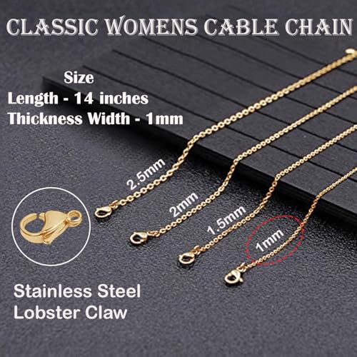 VAMA FASHIONS Simple Anti Tarnish Gold Stainless Steel Western Cable Necklace Chain Neck Chains for Girls - 14 Inches - 1mm Thin Thickness - Image 4