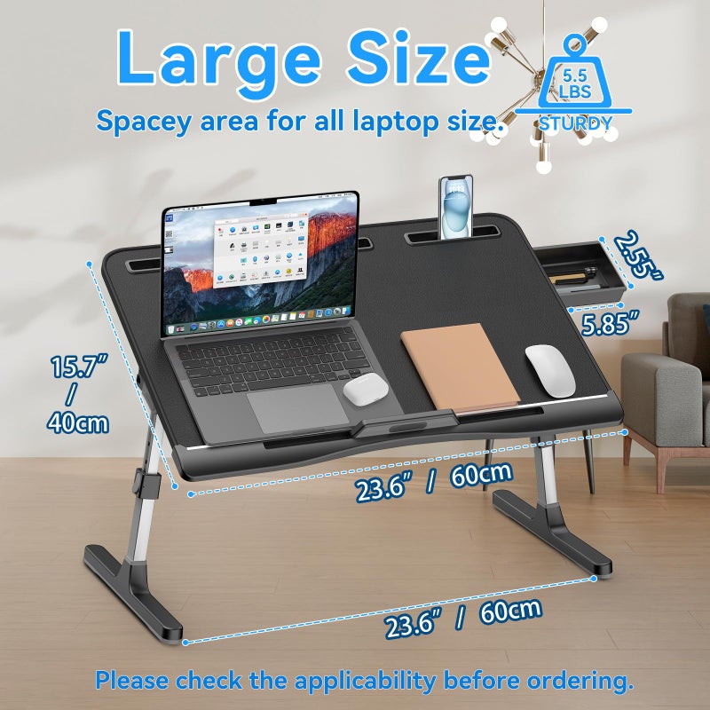 HETTHI Laptop Stand for Bed, Adjustable Leather Bed Desk with Foldable Legs, X-Large Laptop Bed Table Tray with Drawer for Bed Couch Floor Writing Working Reading Eating Painting (Black, 23.6"Ã—15.7") - Image 4