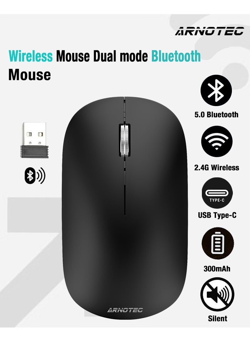 ARNOTEC Wireless Mouse Bluetooth & 2.4G Dual Mode, Type-C Rechargeable Ergonomic Mouse with Silent Clicks, Metal Scroll Wheel, 3 DPI Levels, Portable & Lightweight, for Laptop/Tablet/PC/iOS/Android  - Image 1