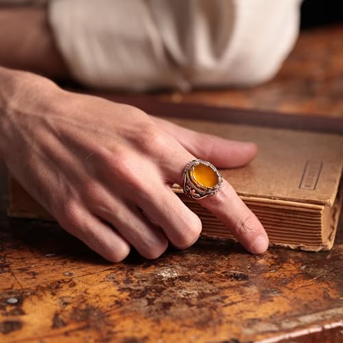 Alpha Rock Natural Yellow Agate Stone, Genuine Solid 925 Sterling Silver Accented with Bronze, Authentic Vintage Turkish Ottoman Style Ring for Men (Natural Yellow Agate, 9) - Image 2