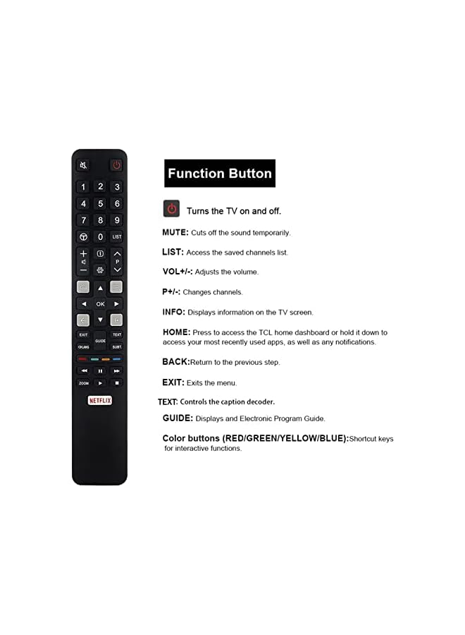 TIGER Remote for TCL Tv Remote RC802N Replaced Remote Control GRC802N YAI2 for Netflix TCL TV 75C2US 65C2US 55C2US 50E18US 55E18US 43P20US 49C2US 32S6000S 40S6000FS 43S6000FS 49S6000FS 55S6000FS - Image 3